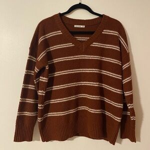 Pink Clover Brown Striped V-Neck Sweater